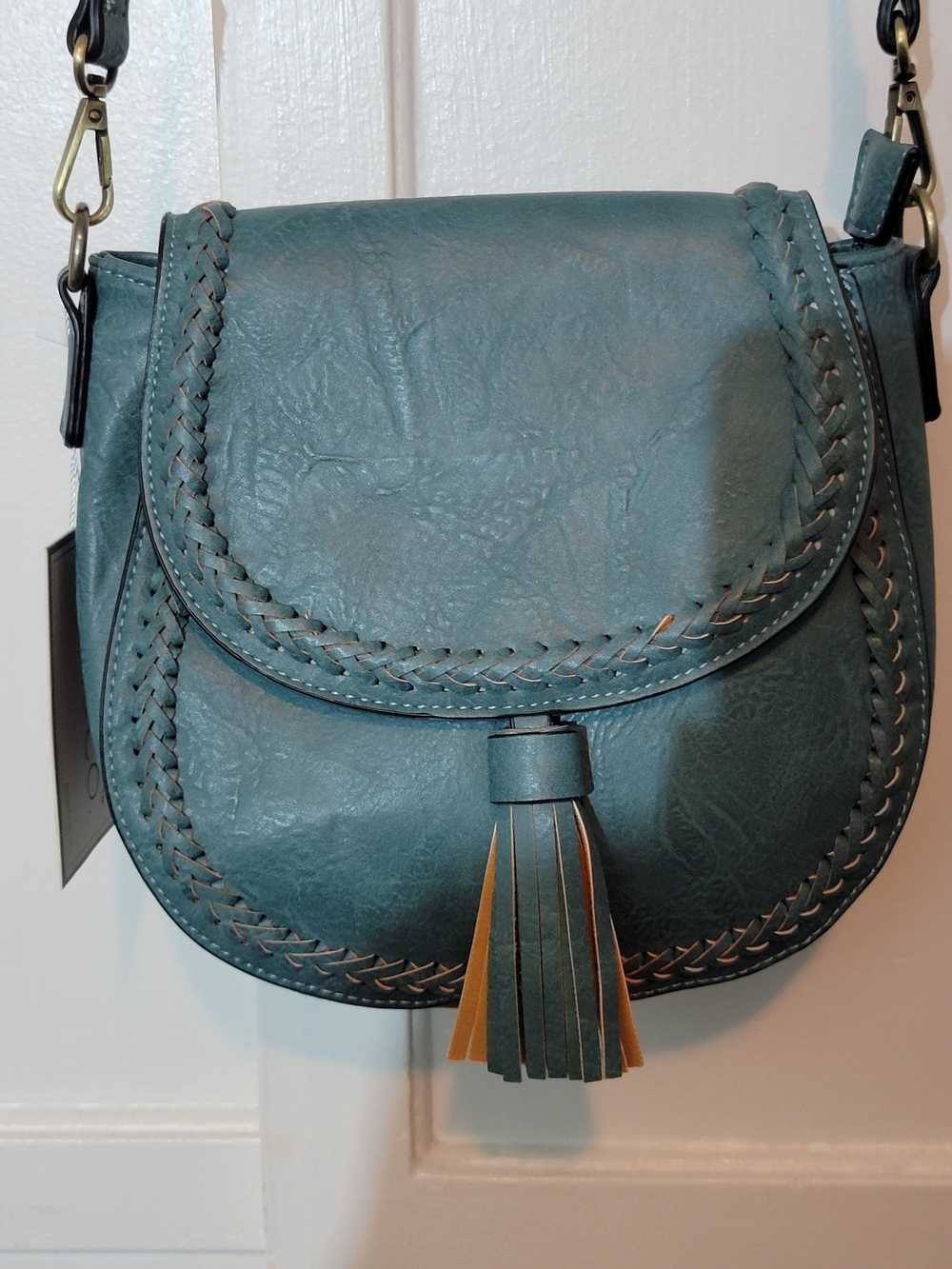 Women’s Teal Braided Tassel Crossbody Bag - Fashion